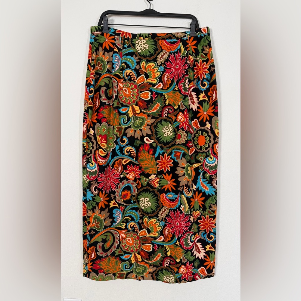 Vintage 80’s I.T. Studio Midi Pencil Skirt Jacobean Colorful Psychedelic Sz 16